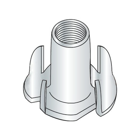 Newport Fasteners T-Nut, 4 Prongs, 1/4"-20, Steel, Zinc Plated, 7/16 in Barrel Ht, 250 PK NB302520P-250